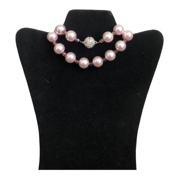 Handmade Light Pink Pearl Like Beads Long Necklace Matching Dangle Earrings Set - Picture 7 of 10